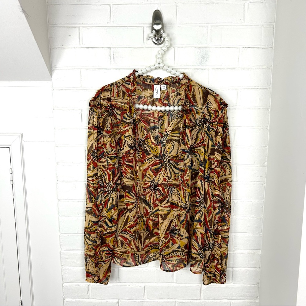 Joie Multi Color Patterned Sheer Blouse Top Size L